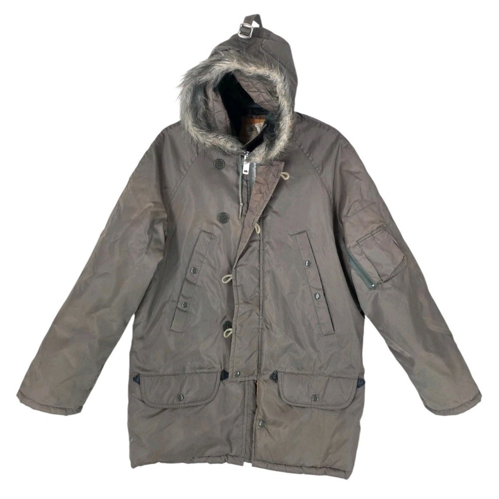 US Army Flying Jacket Mens S OD Green Parka Quilted Full Zip Hooded Insulated